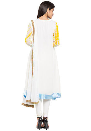 Hand Embroidered Georgette Anarkali Suit in Off White