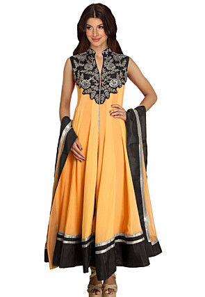 Yellow embroidered Anarkali suit