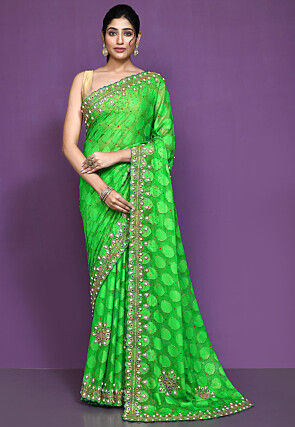 Hand Embroidered Georgette Brasso Saree in Green