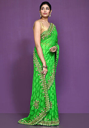 Hand Embroidered Georgette Brasso Saree in Green