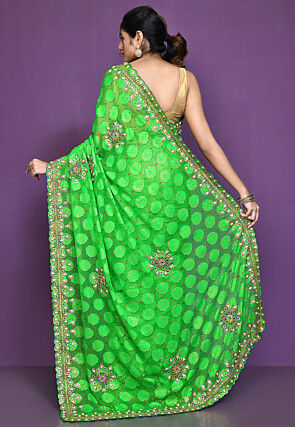 Hand Embroidered Georgette Brasso Saree in Green