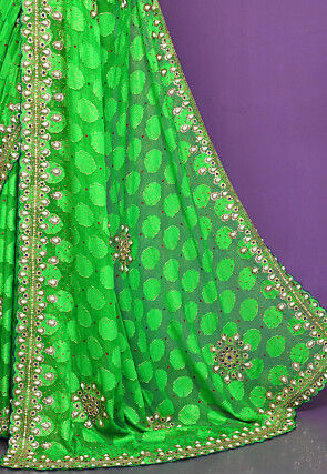 Hand Embroidered Georgette Brasso Saree in Green