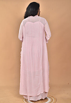 Hand Embroidered Georgette Crop Top Set in Pink