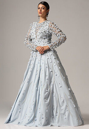 Hand Embroidered Georgette Gown in Light Blue