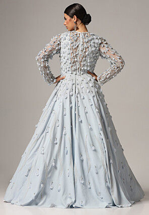 Hand Embroidered Georgette Gown in Light Blue