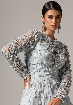 Hand Embroidered Georgette Gown in Light Blue