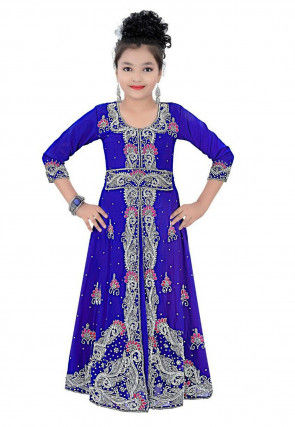 Hand Embroidered Georgette Gown in Royal Blue