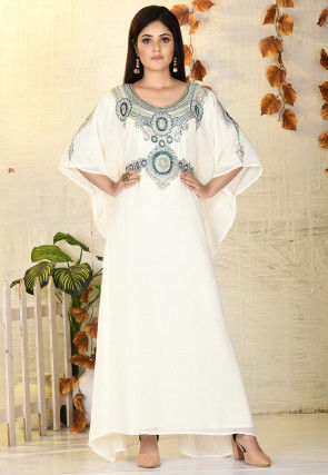 Hand Embroidered Georgette Kaftans in Cream