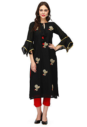 Hand Embroidered Georgette Kurta in Black