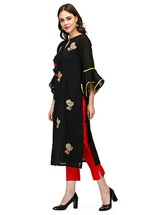 Hand Embroidered Georgette Kurta in Black