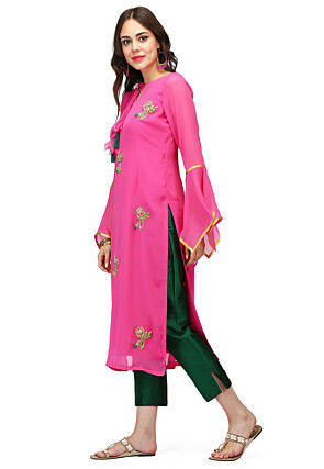Hand Embroidered Georgette Kurta in Pink