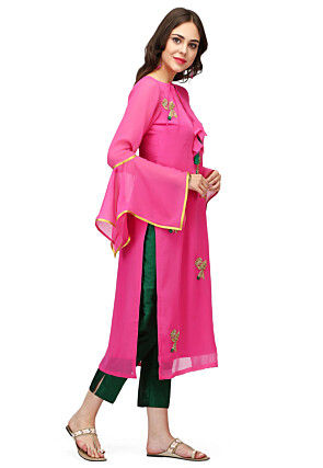 Hand Embroidered Georgette Kurta in Pink