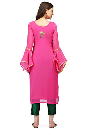 Hand Embroidered Georgette Kurta in Pink