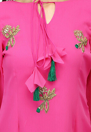 Hand Embroidered Georgette Kurta in Pink