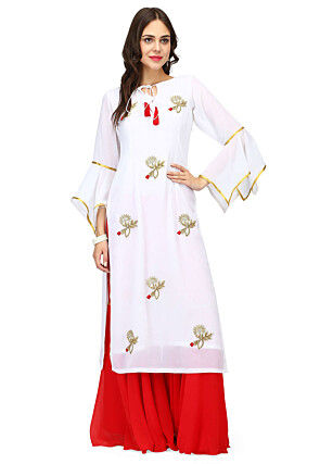 Hand Embroidered Georgette Kurta Set in White