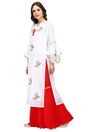Hand Embroidered Georgette Kurta Set in White