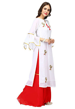 Hand Embroidered Georgette Kurta Set in White