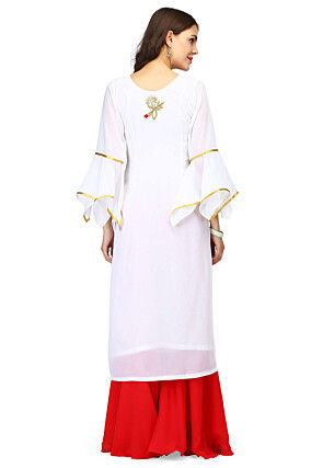 Hand Embroidered Georgette Kurta Set in White