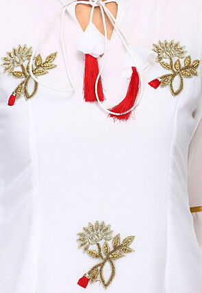 Hand Embroidered Georgette Kurta Set in White