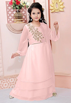 Hand Embroidered Georgette Lehenga in Peach