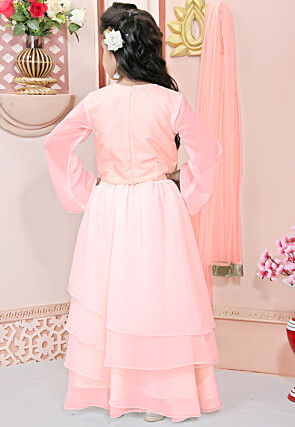 Hand Embroidered Georgette Lehenga in Peach