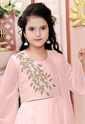 Hand Embroidered Georgette Lehenga in Peach