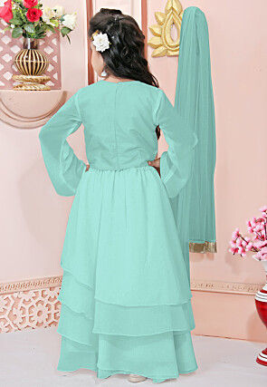 Hand Embroidered Georgette Lehenga in Sea Green