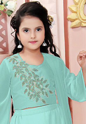 Hand Embroidered Georgette Lehenga in Sea Green
