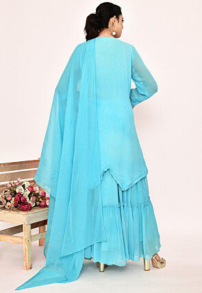 Hand Embroidered Georgette Lehenga in Sky Blue