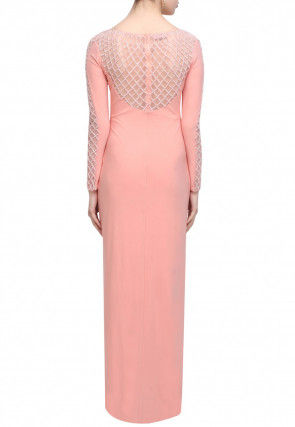 Hand Embroidered Georgette Gown in Peach