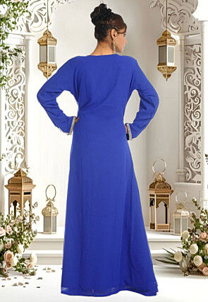 Hand Embroidered Georgette Moroccan Abaya in Blue