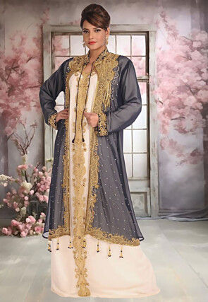 Hand Embroidered Georgette Moroccan Abaya in Cream