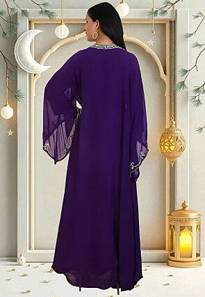 Hand Embroidered Georgette Moroccan Abaya in Purple