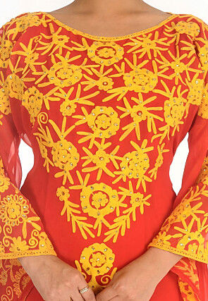 Hand Embroidered Georgette Moroccan Abaya in Red