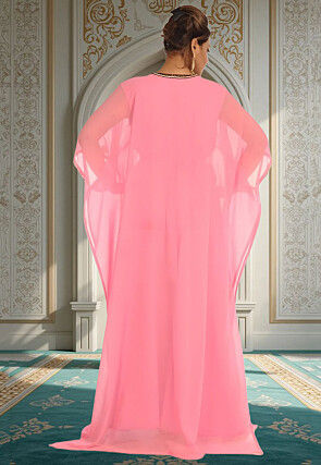 Hand Embroidered Georgette Moroccan Kaftan in Baby Pink