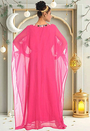 Hand Embroidered Georgette Moroccan Kaftan in Pink