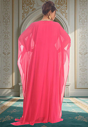 Hand Embroidered Georgette Moroccan Kaftan in Pink