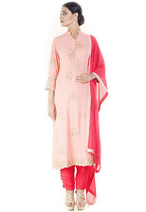Hand Embroidered Georgette Pakistani Suit in Baby Pink : KMV105