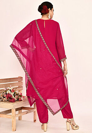 Hand Embroidered Georgette Pakistani Suit in Fuchsia