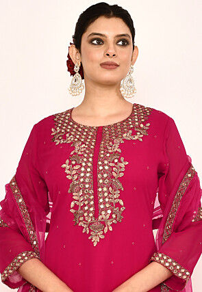 Hand Embroidered Georgette Pakistani Suit in Fuchsia