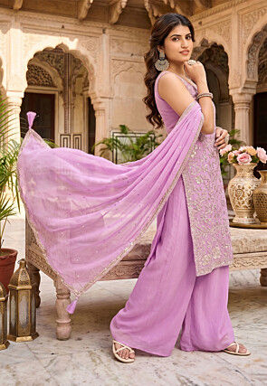 Hand Embroidered Georgette Pakistani Suit in Light Purple