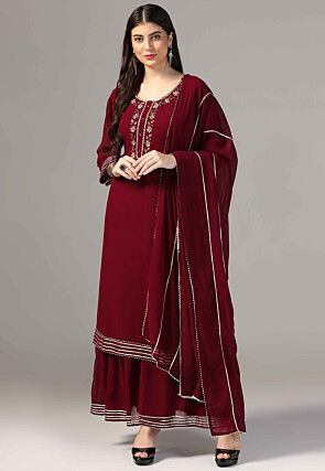 Hand Embroidered Georgette Pakistani Suit in Maroon