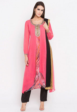 Hand Embroidered Georgette Pakistani Suit in Pink