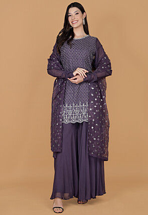 Hand Embroidered Georgette Pakistani Suit in Purple