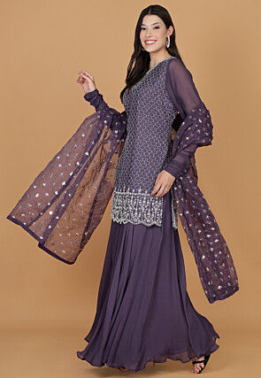 Hand Embroidered Georgette Pakistani Suit in Purple