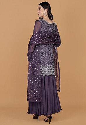 Hand Embroidered Georgette Pakistani Suit in Purple