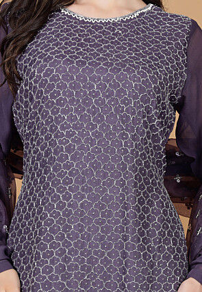 Hand Embroidered Georgette Pakistani Suit in Purple
