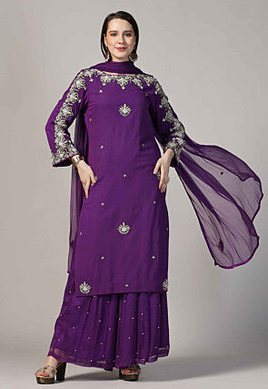 Hand Embroidered Georgette Pakistani Suit in Purple