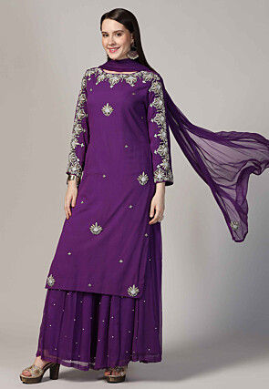 Hand Embroidered Georgette Pakistani Suit in Purple