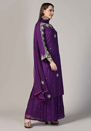 Hand Embroidered Georgette Pakistani Suit in Purple